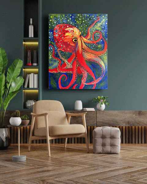 Vibrant Red Octopus room view
