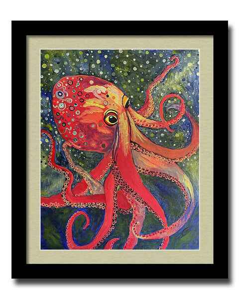 Vibrant Red Octopus framed print