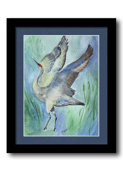 Dancing Sandhill Crane framed print