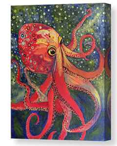 ​​VIBRANT RED OCTOPUS ACRYLIC ON CANVAS​
