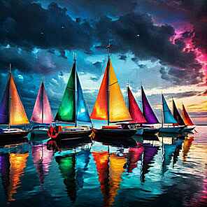 sailboats in colorful symphony