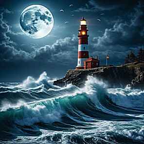 coastal full moon lighthouse